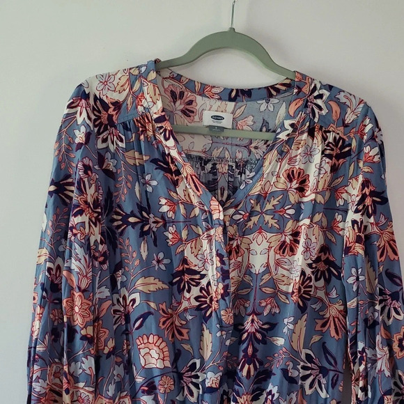 OLD NAVY Romper Floral Blue Small Cinch Waist Long Sleeves Beach Boho Festival - Picture 2 of 12